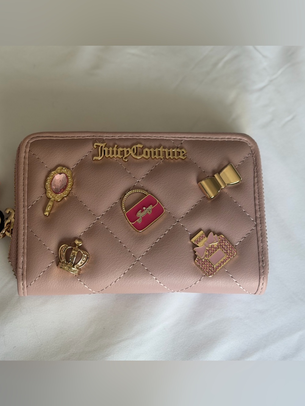Juicy Couture girls only quilted pink charm zip around wallet, y2k new with tags